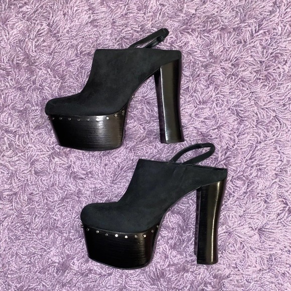 NEW 39.5 Alice + Olivia Tamson Black Suede Chunky Platform Pump Clogs Heels - Picture 9 of 15